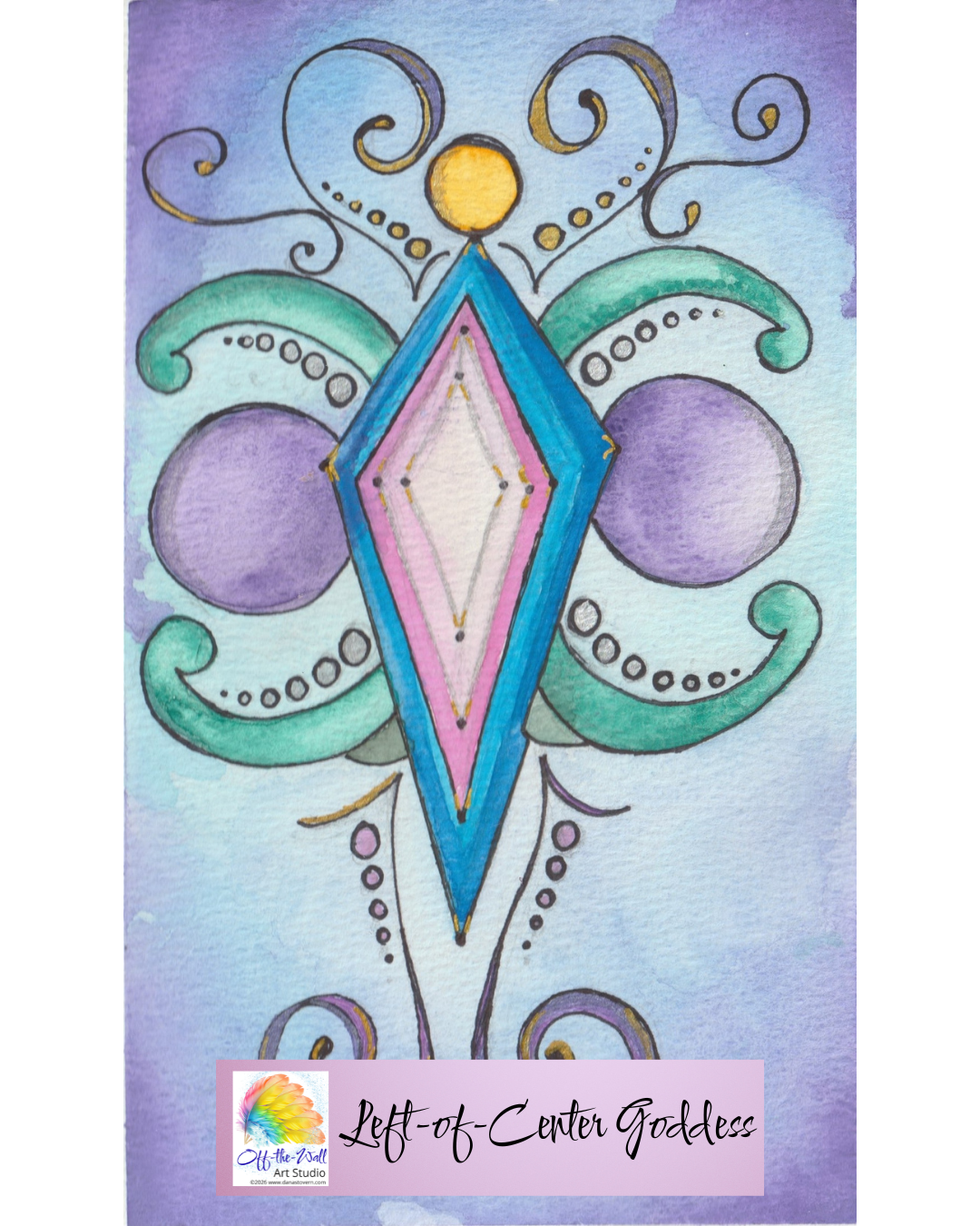 LTD EDITION SIGNED MATTE PRINTS FOR "THE LEFT-OF-CENTER GODDESS " WITH WATERCOLOR, ACRYLIC BLACK, GEL PEN