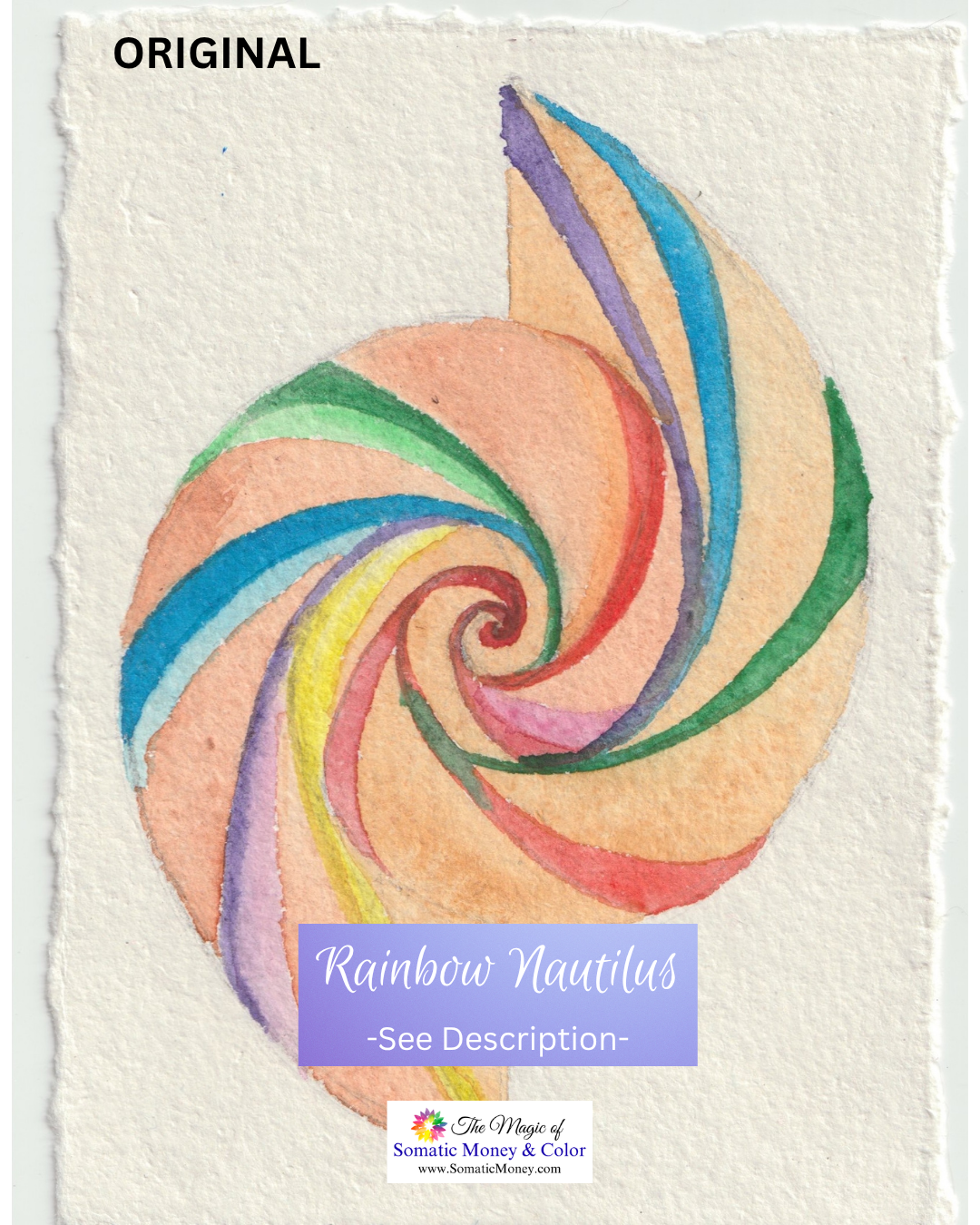 ORIGINAL: "RAINBOW NAUTILUS" WATERCOLOR ON HANDMADE 140 LB COTTON COLD PRESS