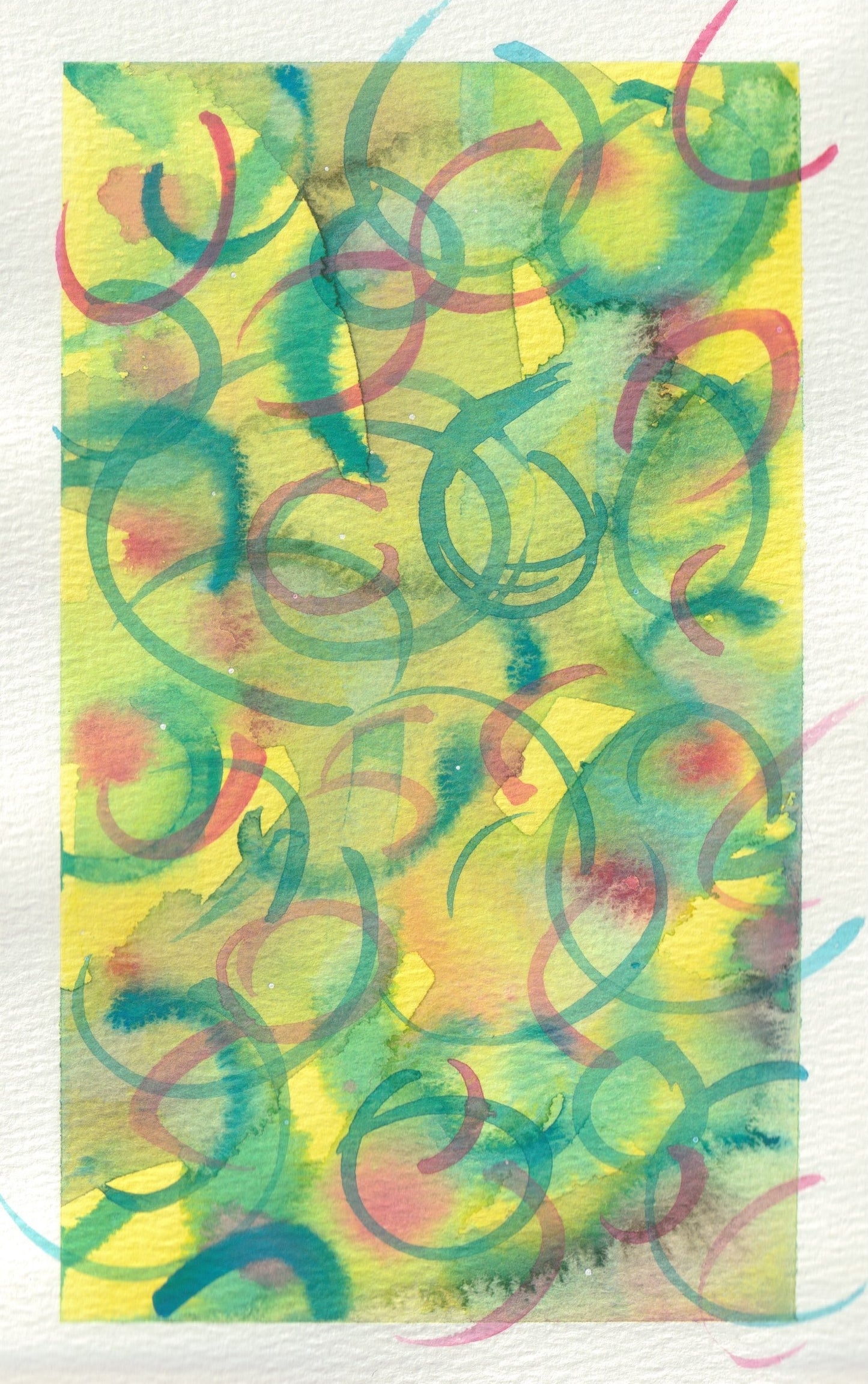 ORIGINAL + MEDIUMSHIP NOTE: "CURLS 3" WATERCOLOR ABSTRACT ON COLD PRESS