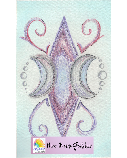 LTD EDITION SIGNED MATTE PRINTS FOR "NEW MOON GODDESS" WITH WATERCOLOR & COLORED PENCIL