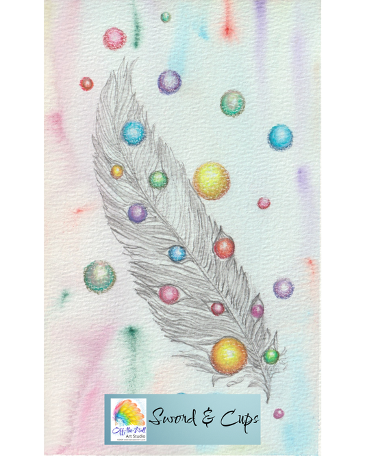 LTD EDITION SIGNED MATTE PRINTS FOR "SWORD & CUPS" WITH WATERCOLOR, COLOR PENCIL & PENCIL