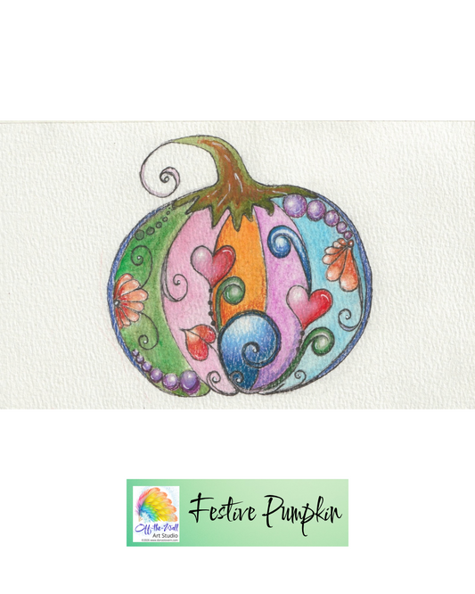 LTD EDITION SIGNED MATTE PRINTS FOR "FESTIVE PUMPKIN" WITH WATERCOLOR, COLOR PENCIL & ACRYLIC