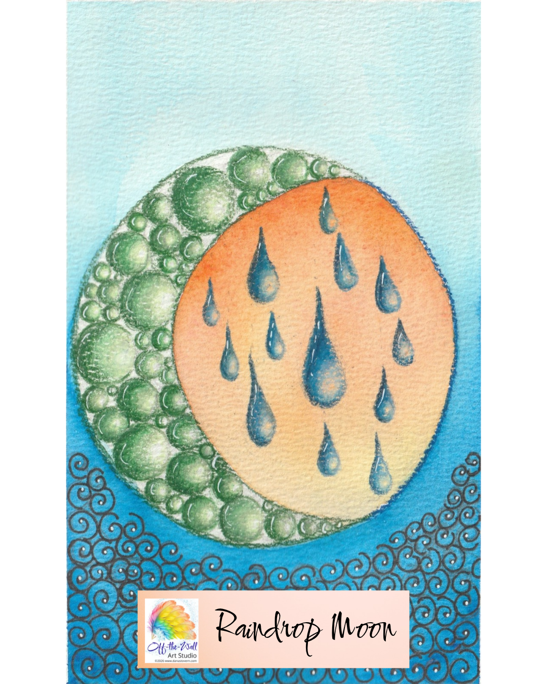 LTD EDITION SIGNED MATTE PRINTS FOR "RAINDROP MOON" WITH WATERCOLOR, COLOR PENCIL & ACRYLIC