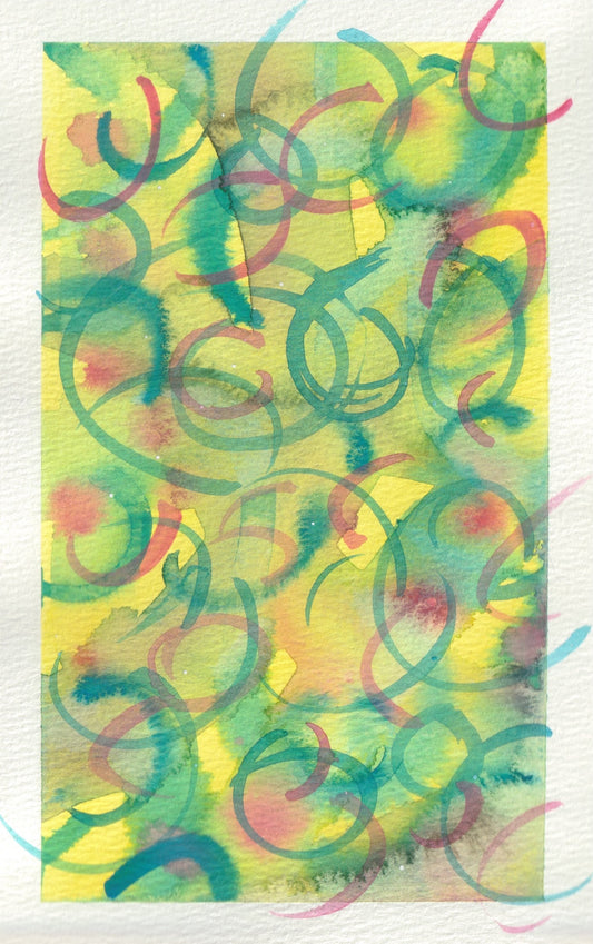 ORIGINAL + MEDIUMSHIP NOTE: "CURLS 3" WATERCOLOR ABSTRACT ON COLD PRESS