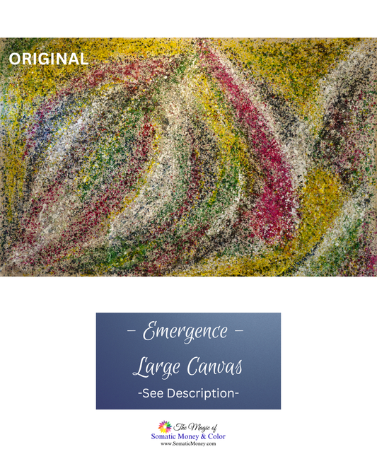SIGNED ORIGINAL - ACRYLIC "EMERGENCE" ON 9' x 6' UNTREATED PAINTER'S DROPCLOTH CANVAS